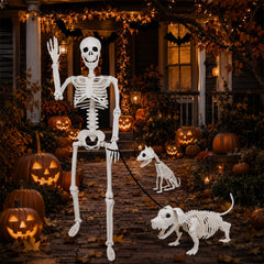 Aitbay dog skeleton side profile demonstrating flexible joints and playful staging