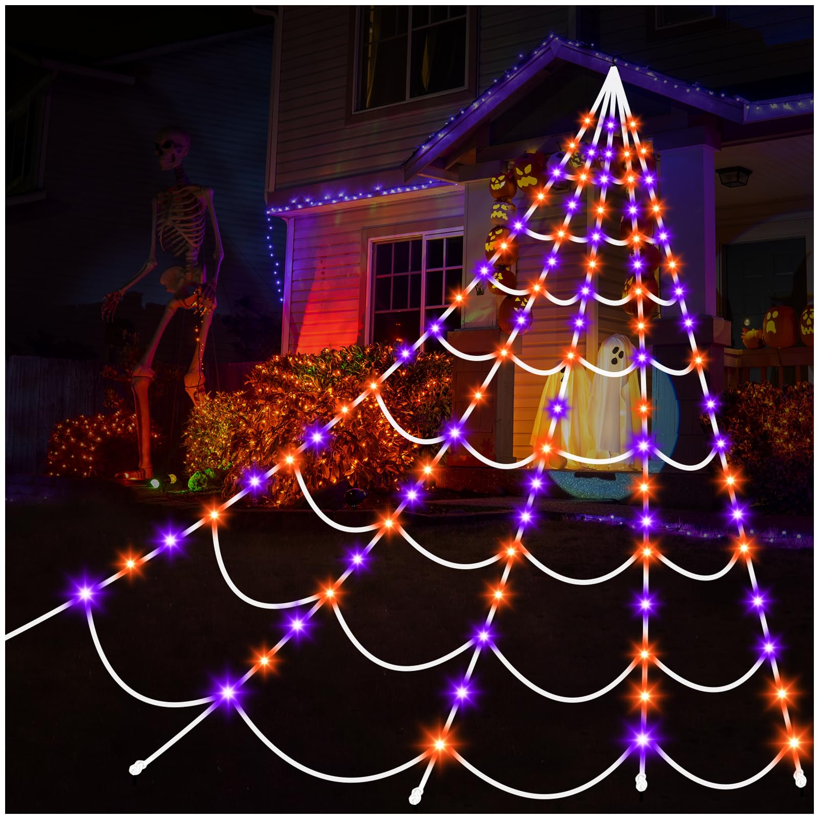 Aitbay front view of triangular spider web creating dramatic yard focal point