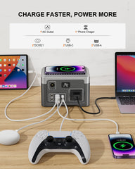 Akiisolo ports closeup showing AC, USB-C, USB-A, and DC outputs for versatility