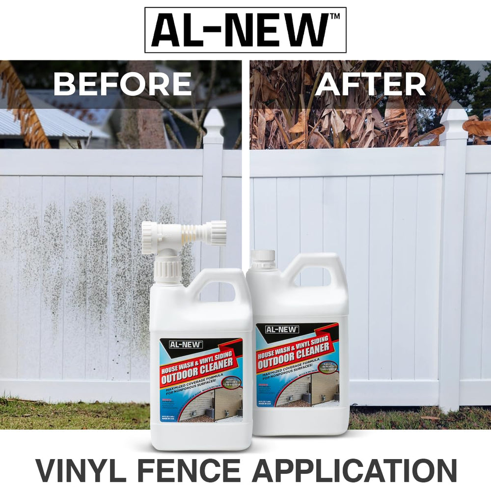 AL-NEW bottle on a porch near siding showing practical outdoor use benefit