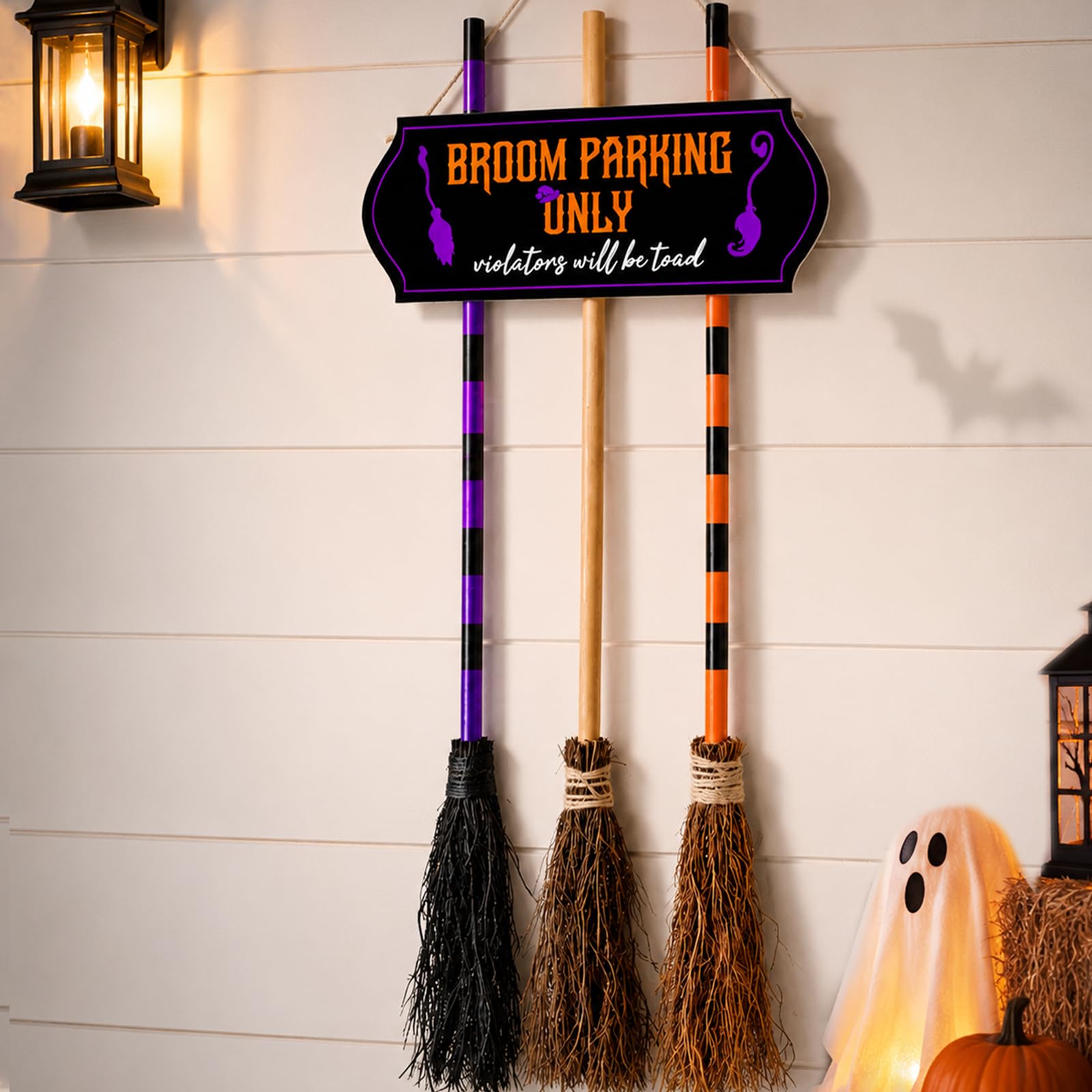 AlevaHive front hanging sign showing playful broom parking message and benefit to organize decor