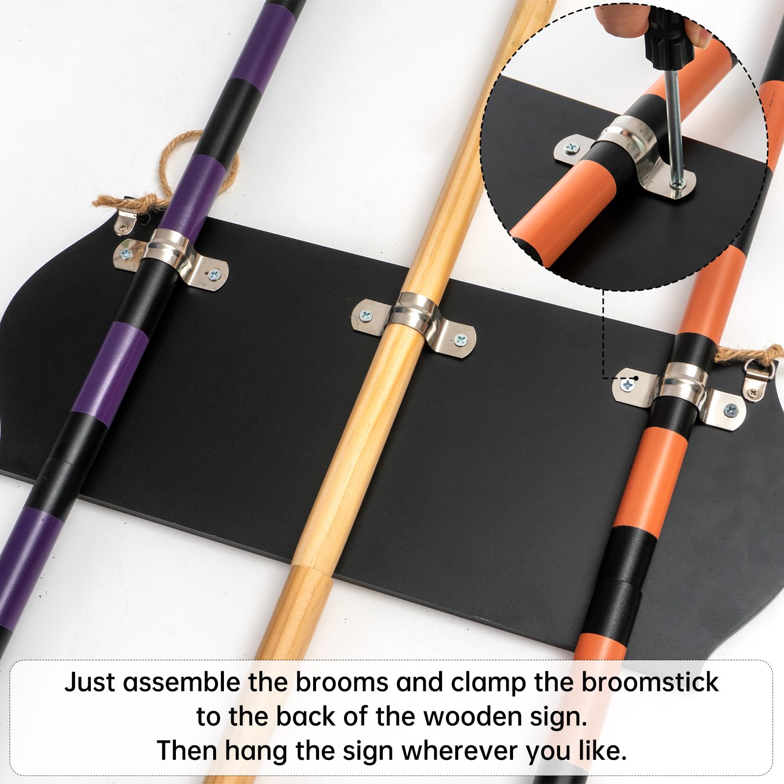 AlevaHive metal buckle detail securing broom handles offering reliable storage and easy removal