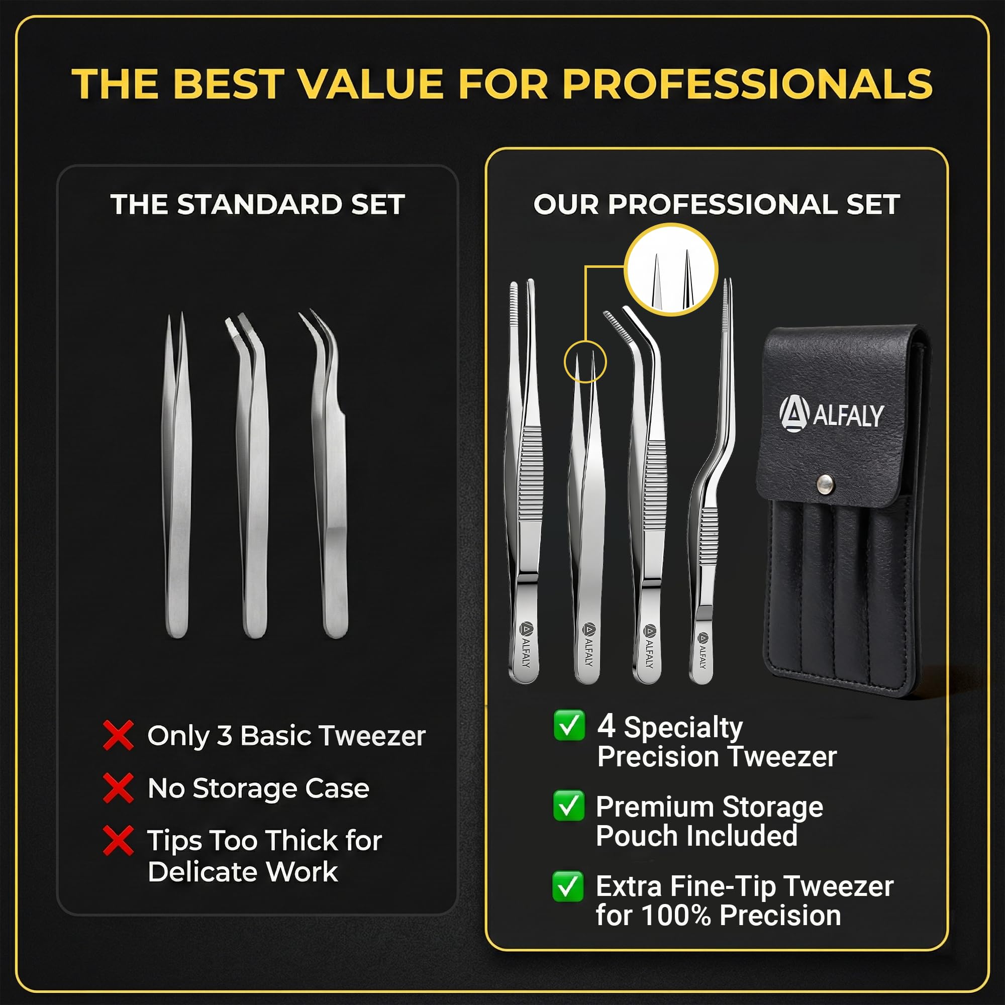 Alfaly angled-tip tweezer detail highlighting reach and access into tight plant areas