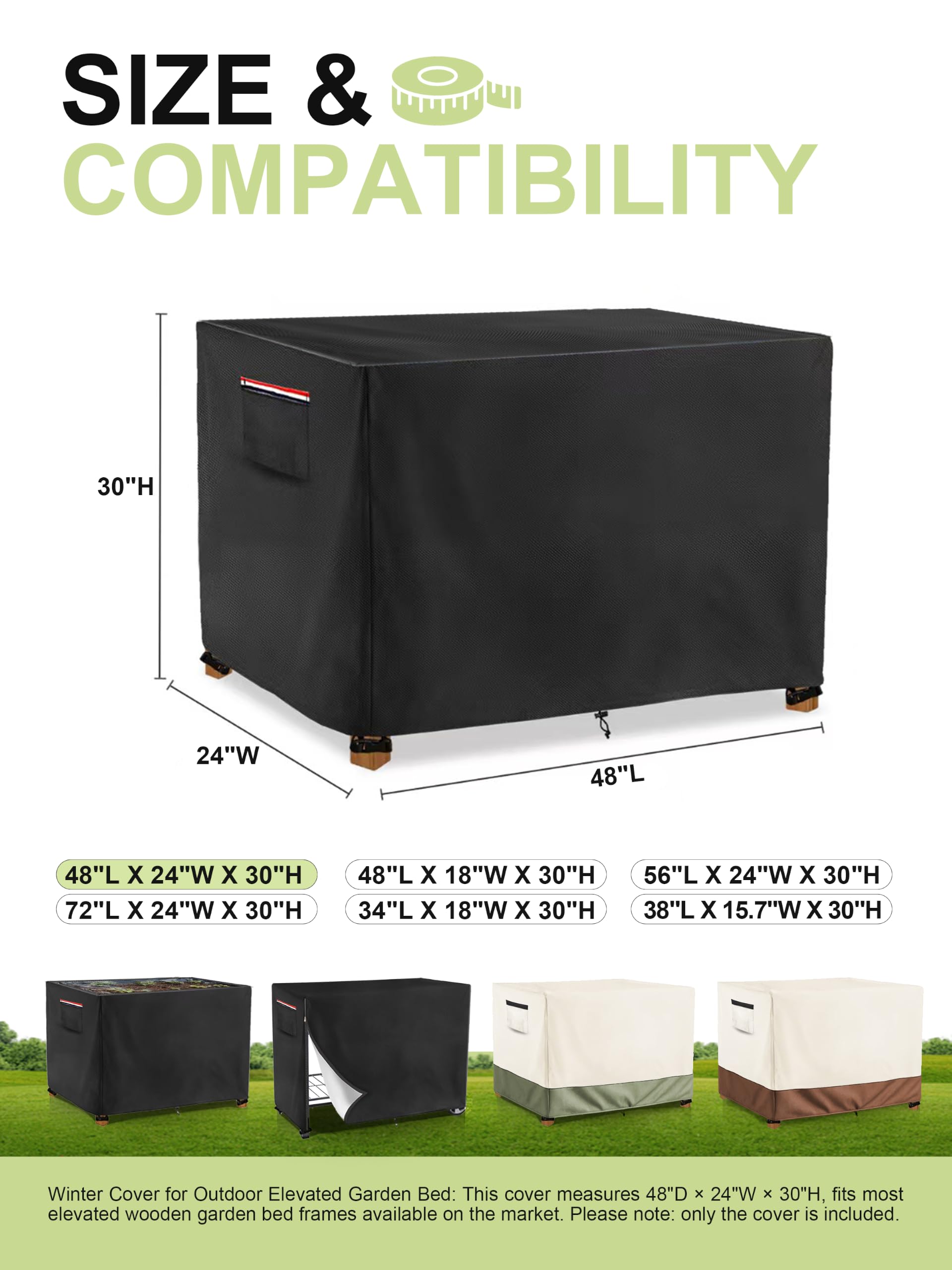 Alickwang cover next to measuring ruler showing 48 by 24 by 30 inch fit