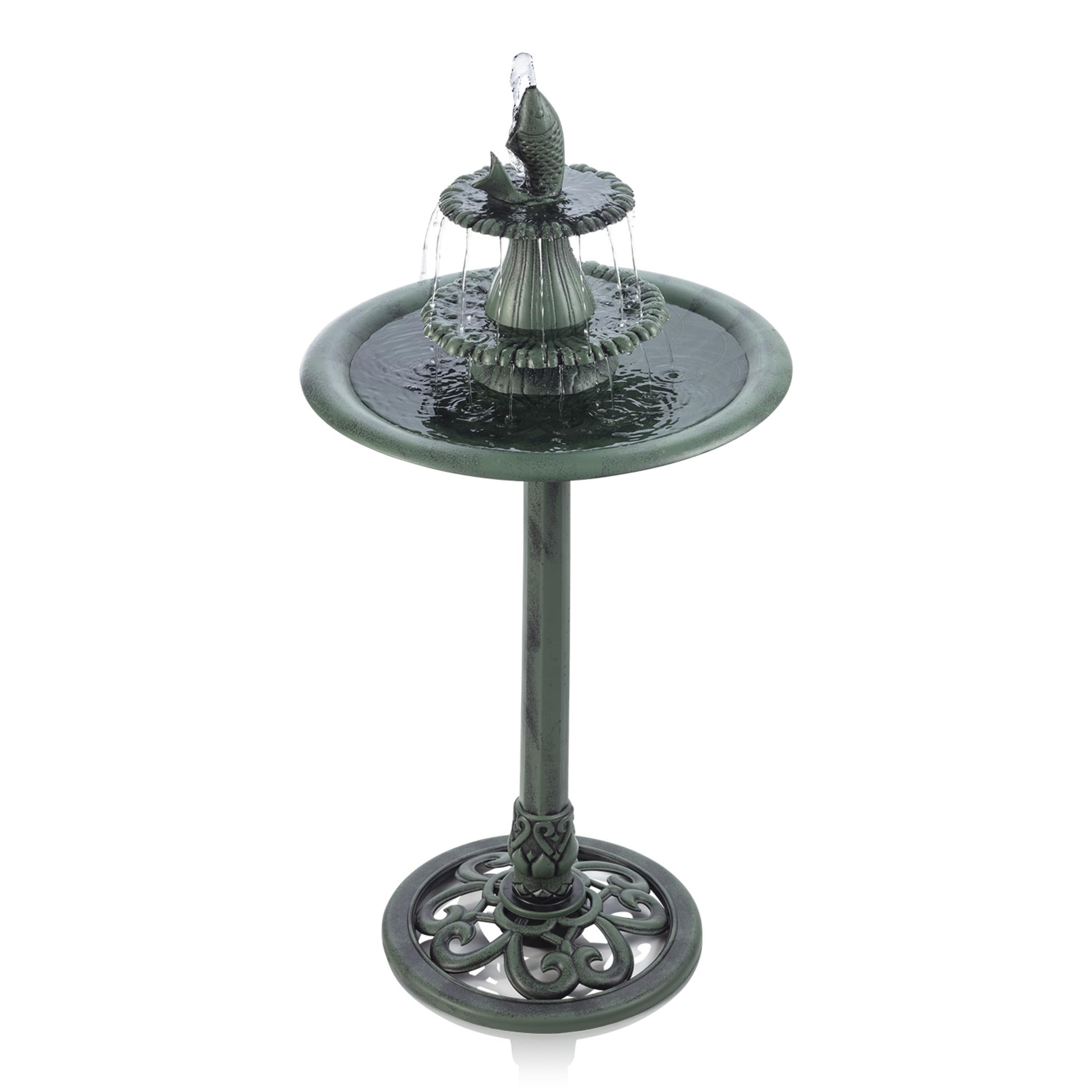Alpine Corporation front view of full fountain shows elegant garden accent and bird attraction