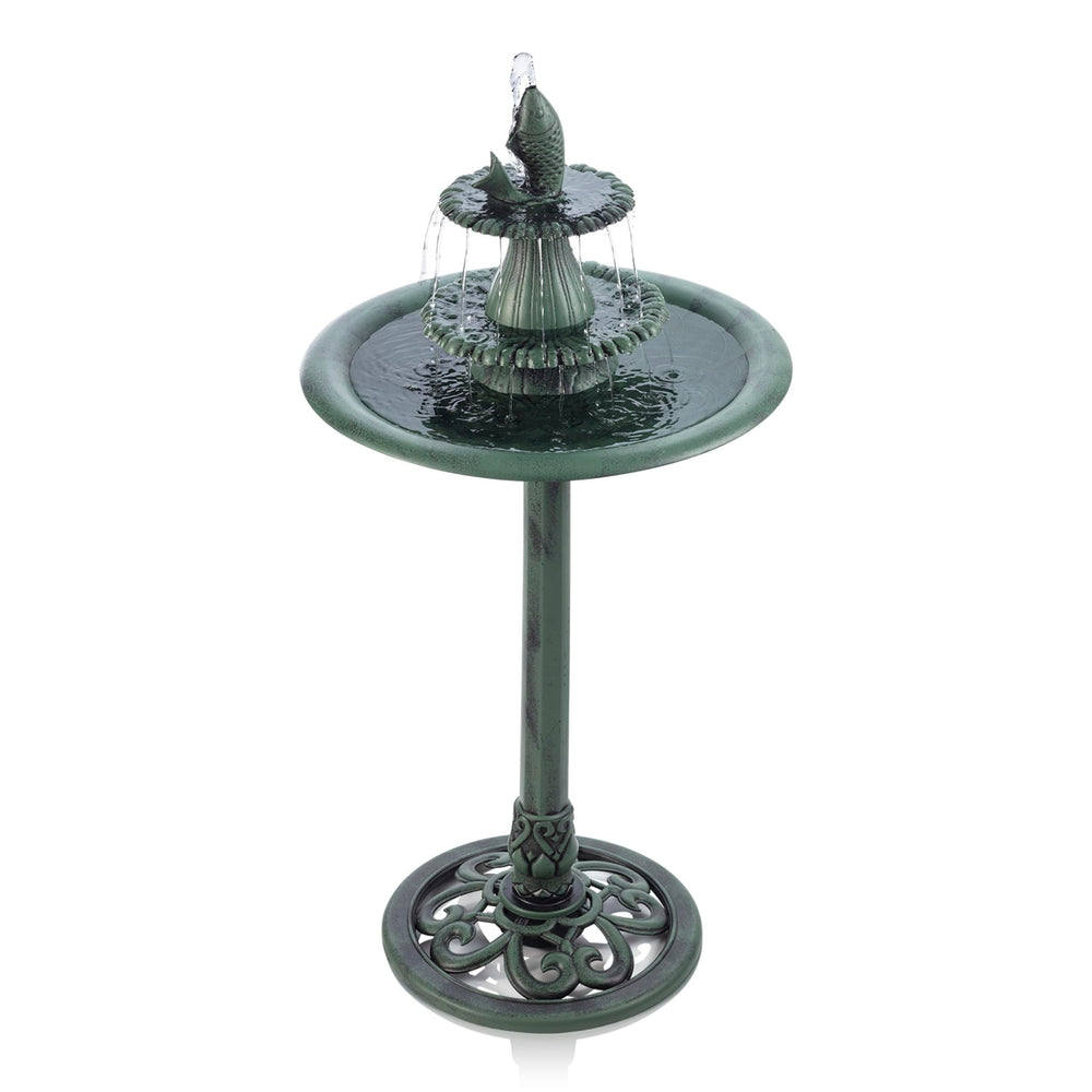 Alpine Corporation front view of full fountain shows elegant garden accent and bird attraction