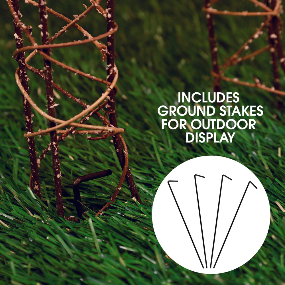 Alpine Corporation view of iron wire frame and ground stakes for stable placement