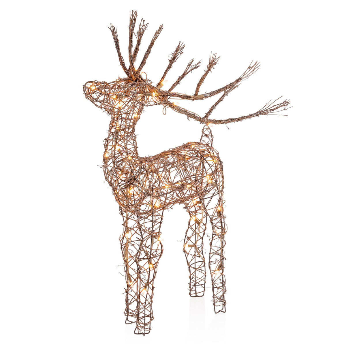 Alpine Corporation reindeer front view showing warm white lights and silhouette