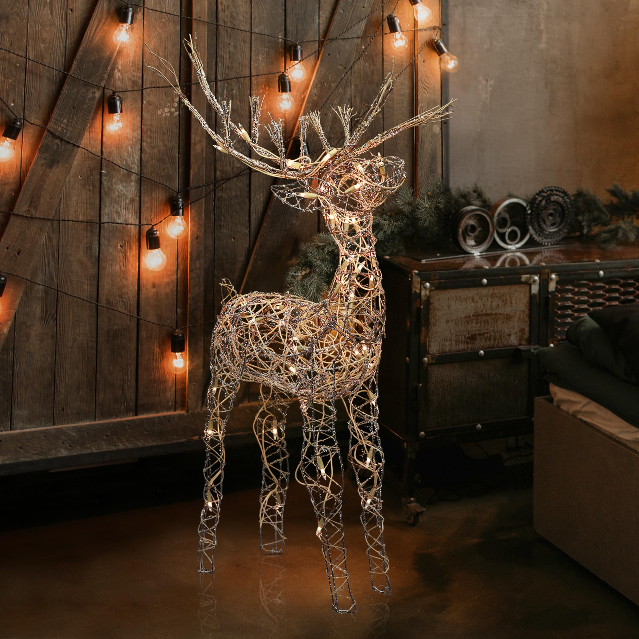 Alpine Corporation reindeer side profile highlighting elegant rattan shape