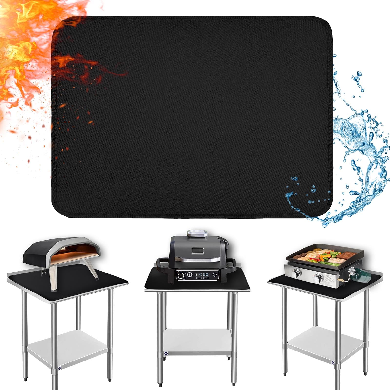 Amerbro front view of mat protecting tabletop, showing full coverage and protection