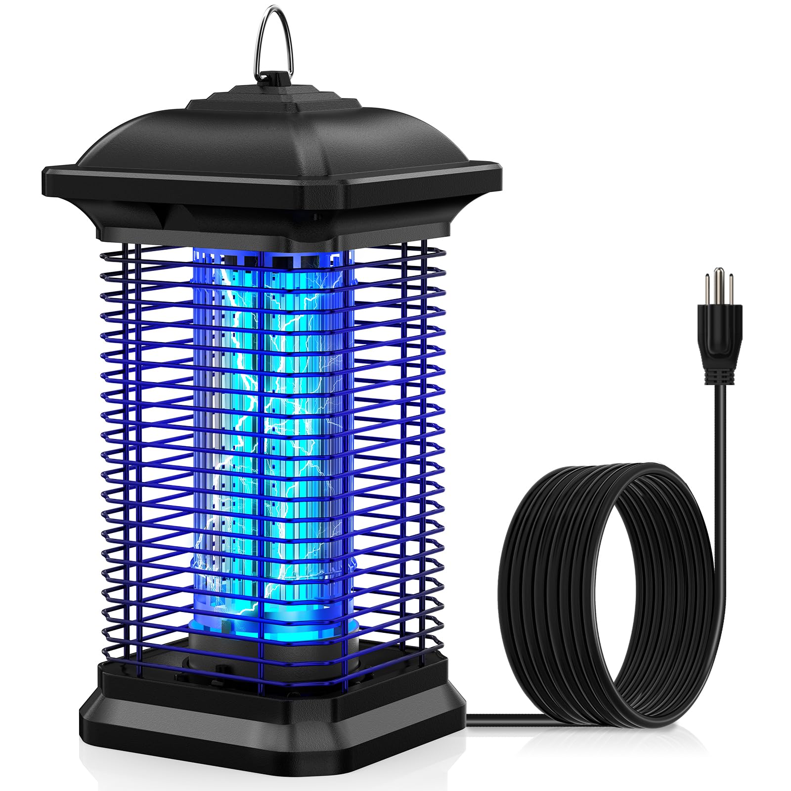 AMUFER front view of outdoor bug zapper showing durable housing and grid, boosts outdoor pest control