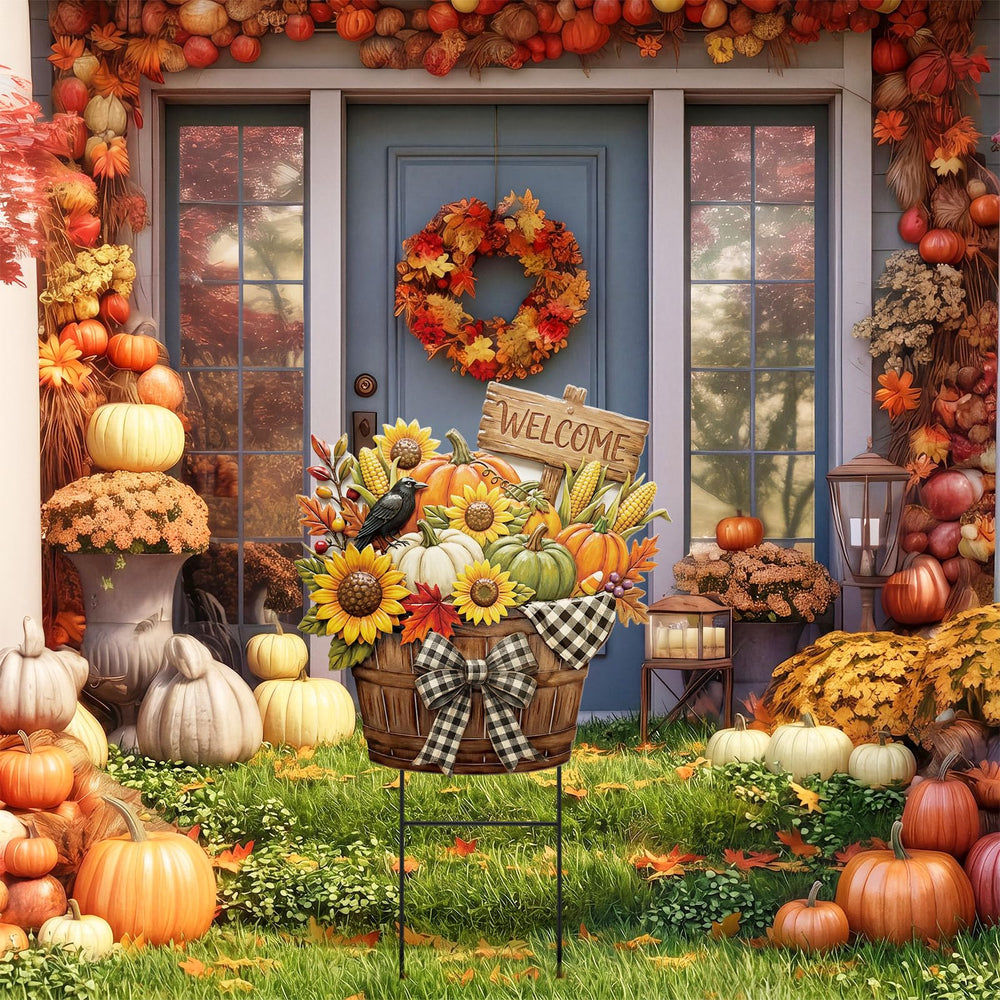 Amyhill close-up of pumpkin and crow detail, highlights painted metal finish and texture benefit