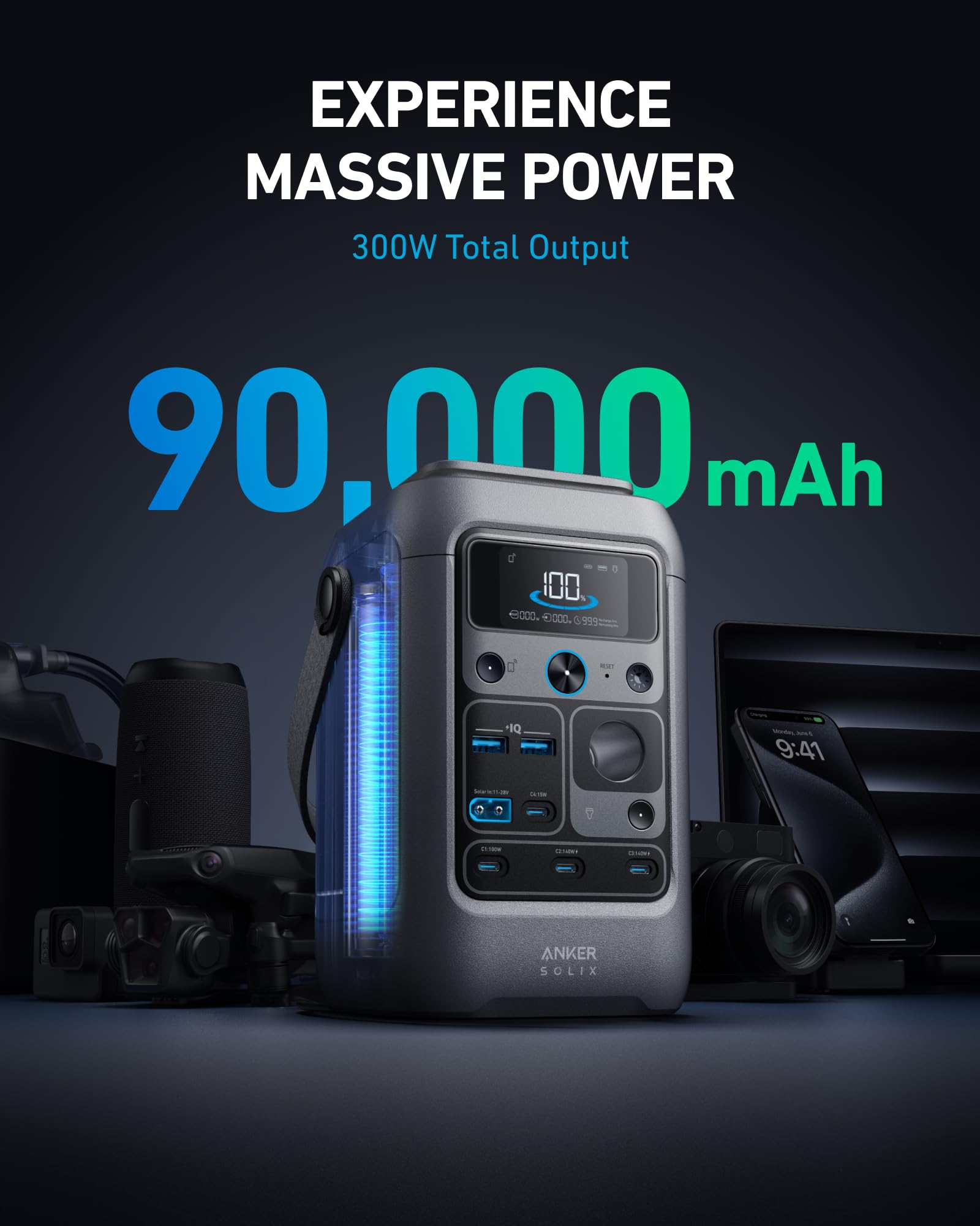 Anker 60W solar panel folded compactly beside power station for portable charging