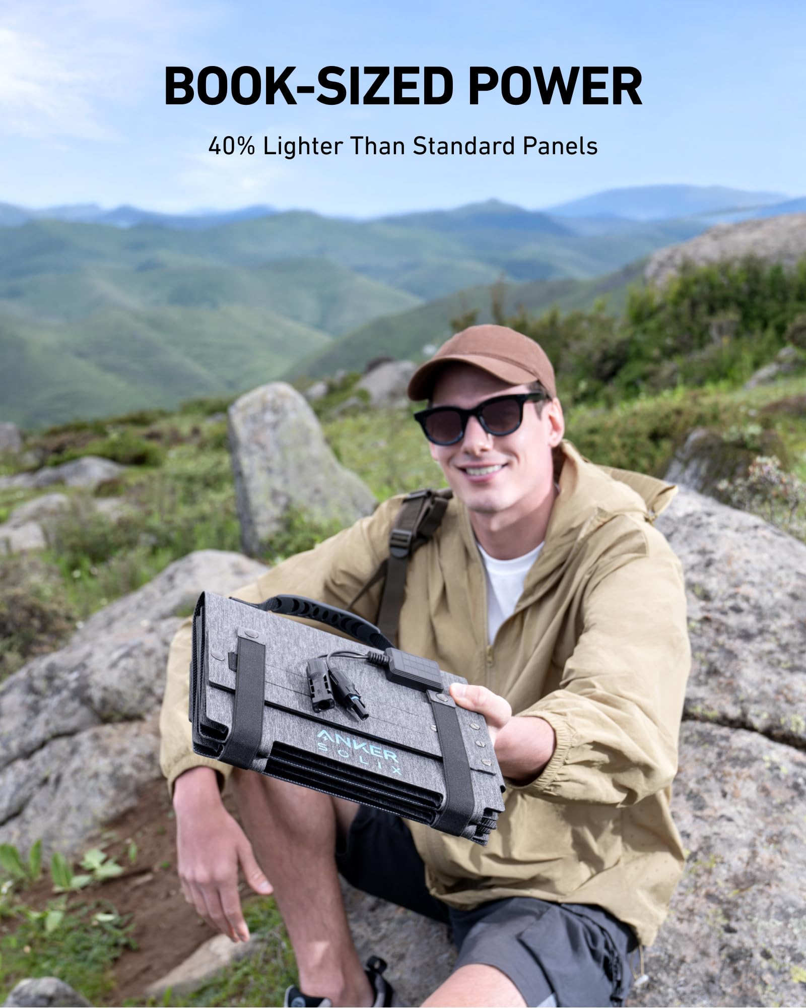 Anker SOLIX C300 next to backpack for scale showing its compact portable design