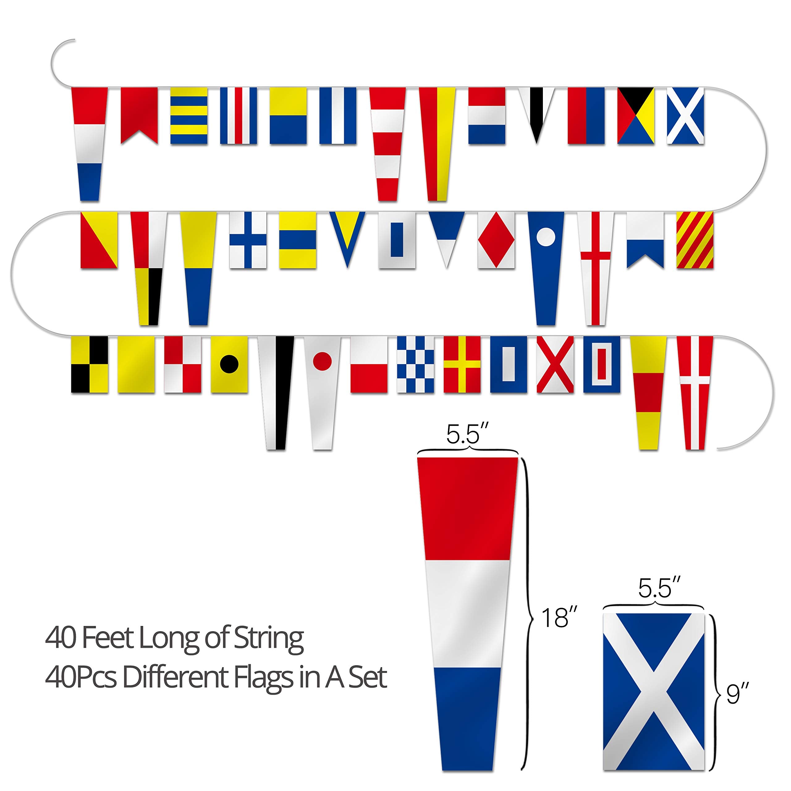 Anley flags strung on a boat rail adding clear nautical identity and color