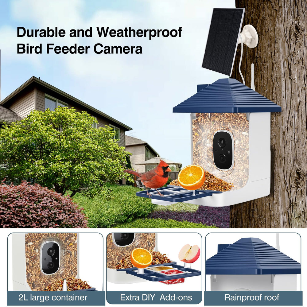 Aprilmin bird feeder in use in a backyard demonstrating real-time birdwatching fun