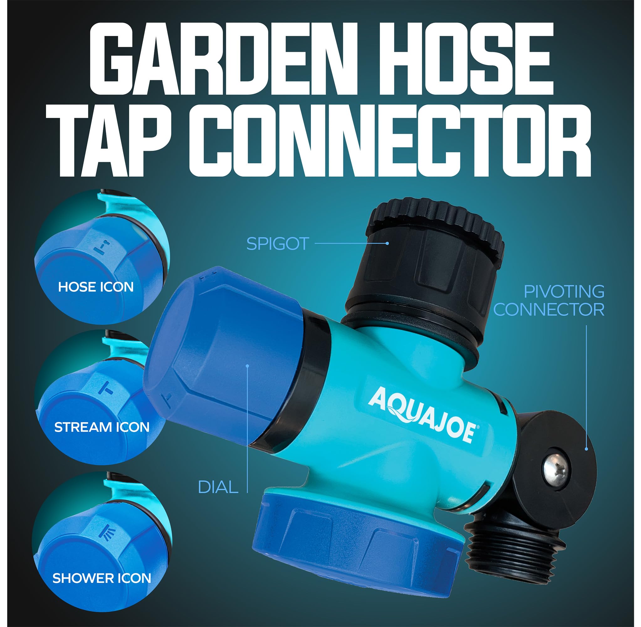 Aqua Joe connector held in hand showing size and ergonomic grip for quick install