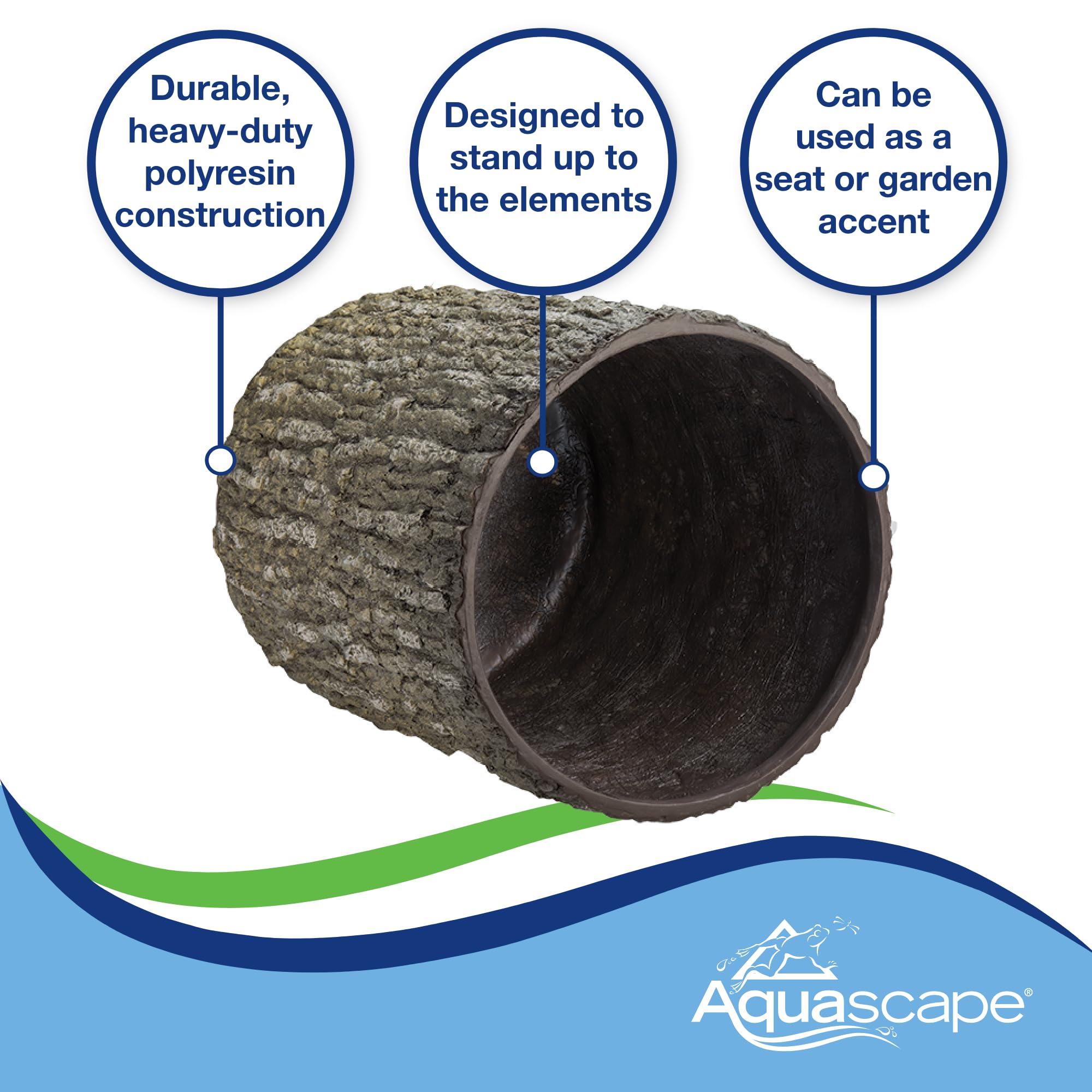 Aquascape stump open top demonstrating easy access to concealed electrical components