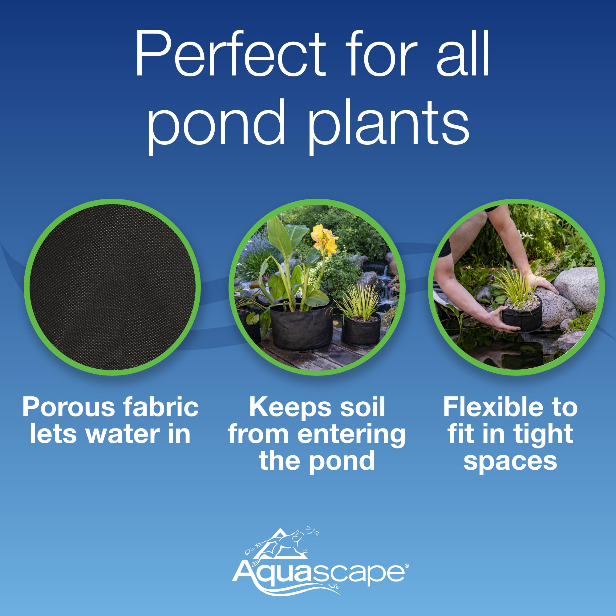 Aquascape planter submerged in pond showing natural concealment and plant growth