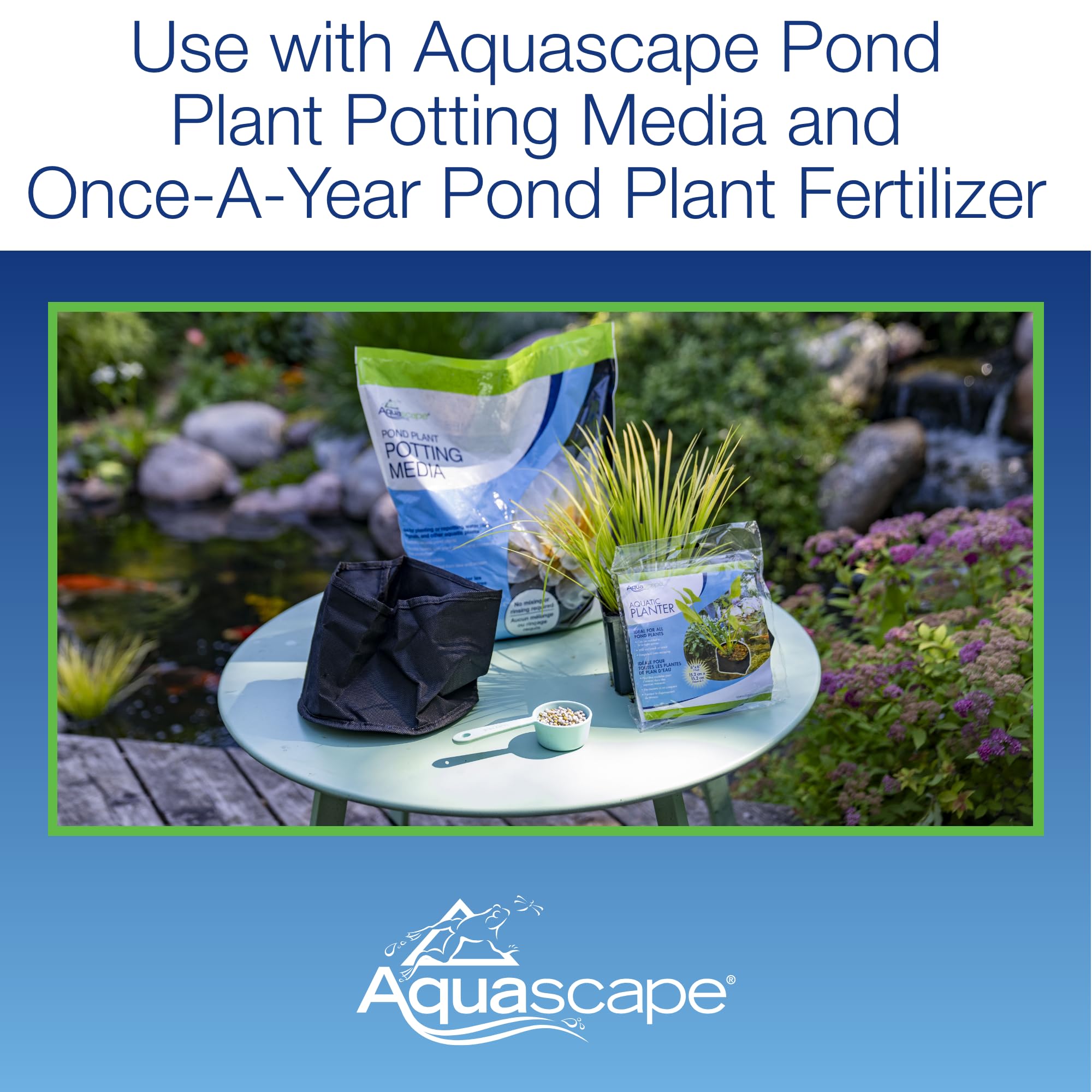 Aquascape planter next to hand for scale showing 12-inch fit benefit