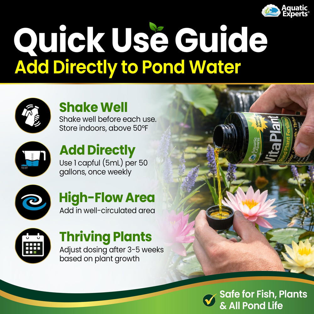 Aquatic Experts VitaPlant 500 mL bottle next to a ruler for size perspective