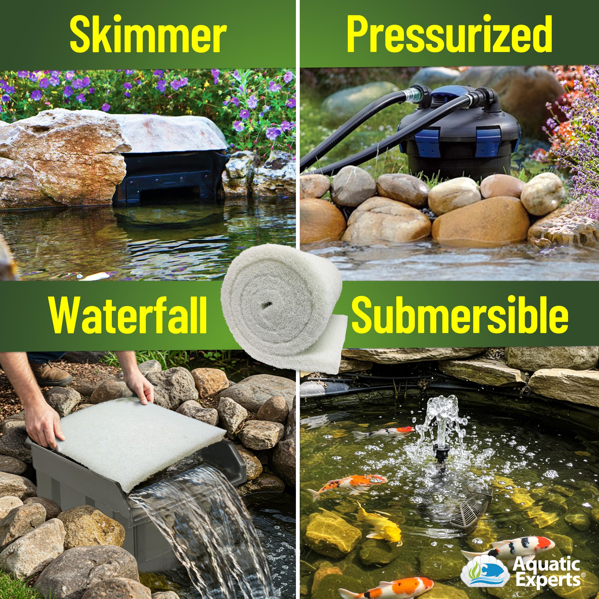 Aquatic Experts hands holding trimmed pad showing easy custom sizing benefit