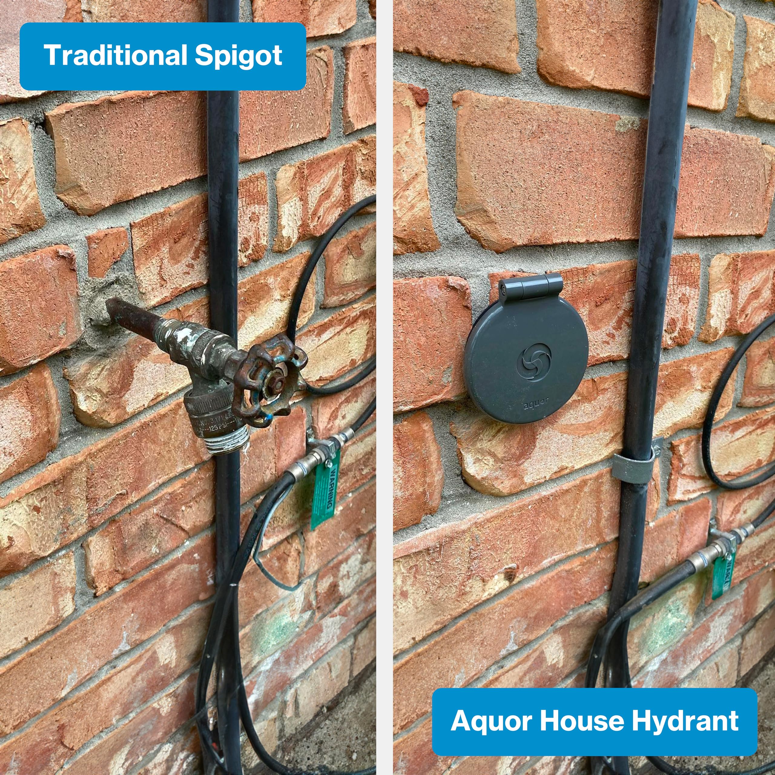 Aquor hydrant next to tape measure illustrating 3-5/8 inch install depth