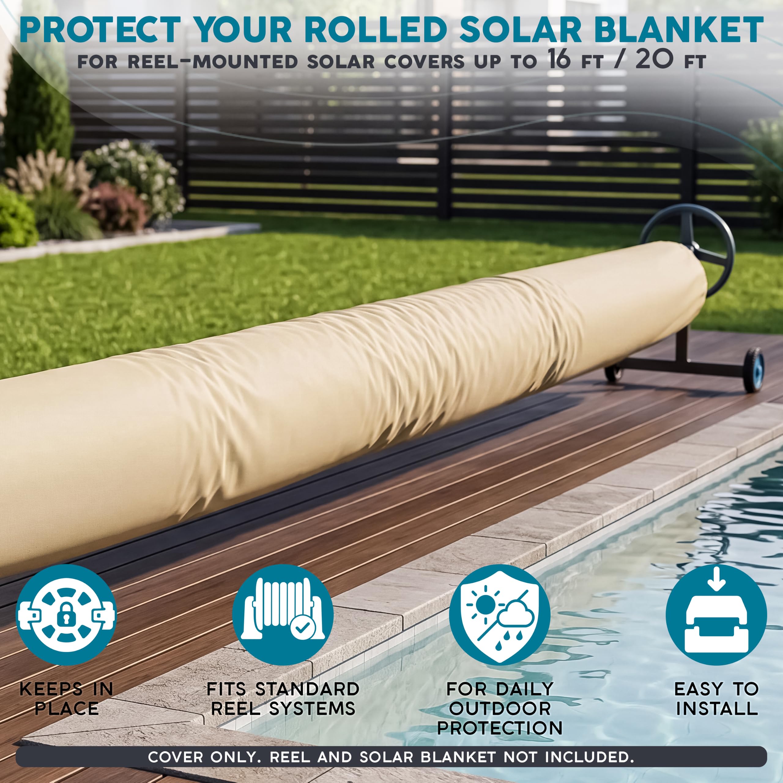 ARDILA VEELA installed on pool reel in an inground pool scene for protection