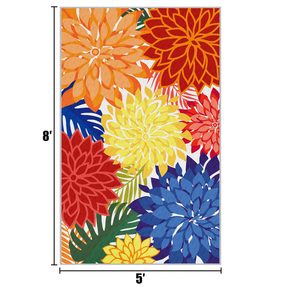 Arenarug floral pattern edge and binding close-up showing durable finish and color retention
