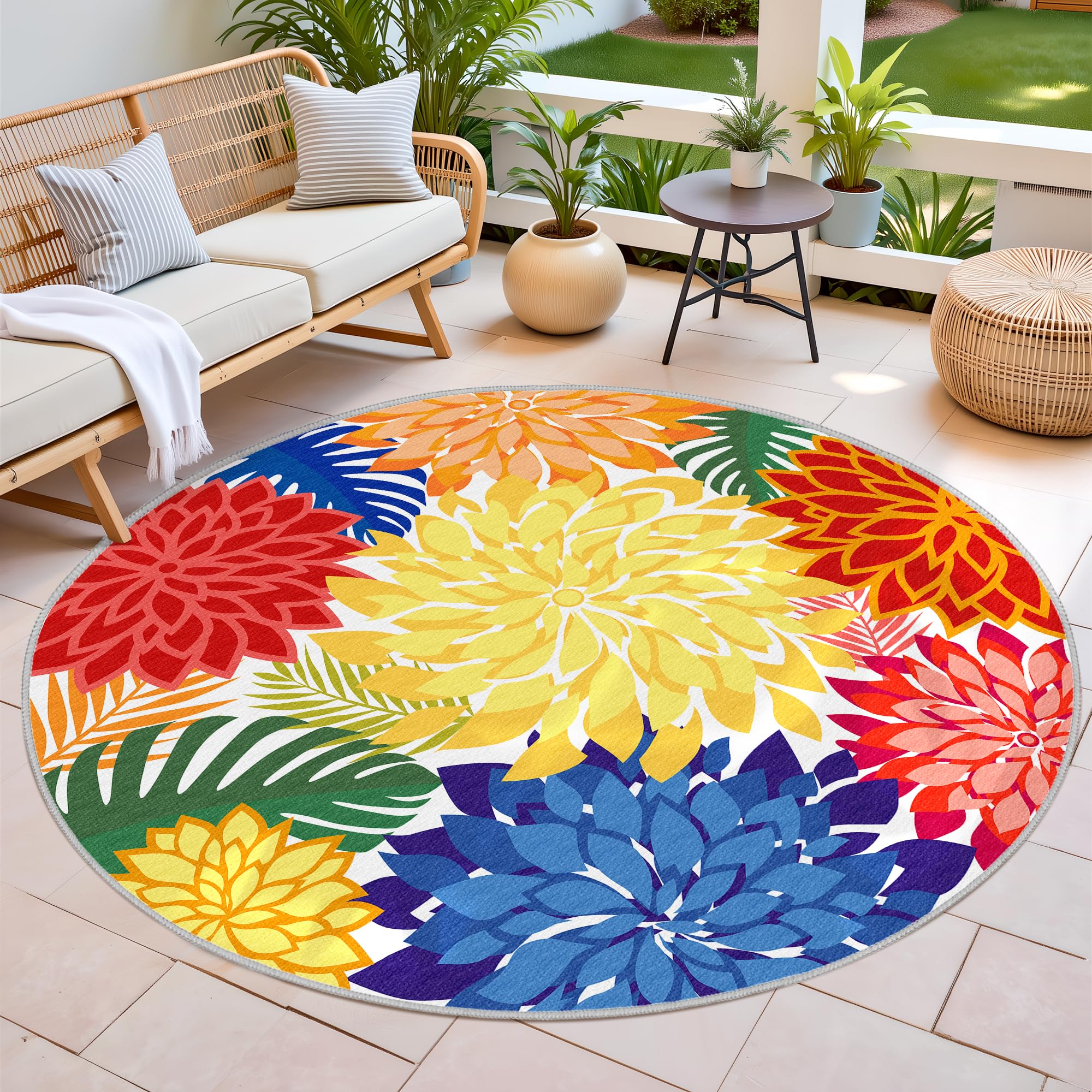 Arenarug under a patio table demonstrating stable seating area and aesthetic boost