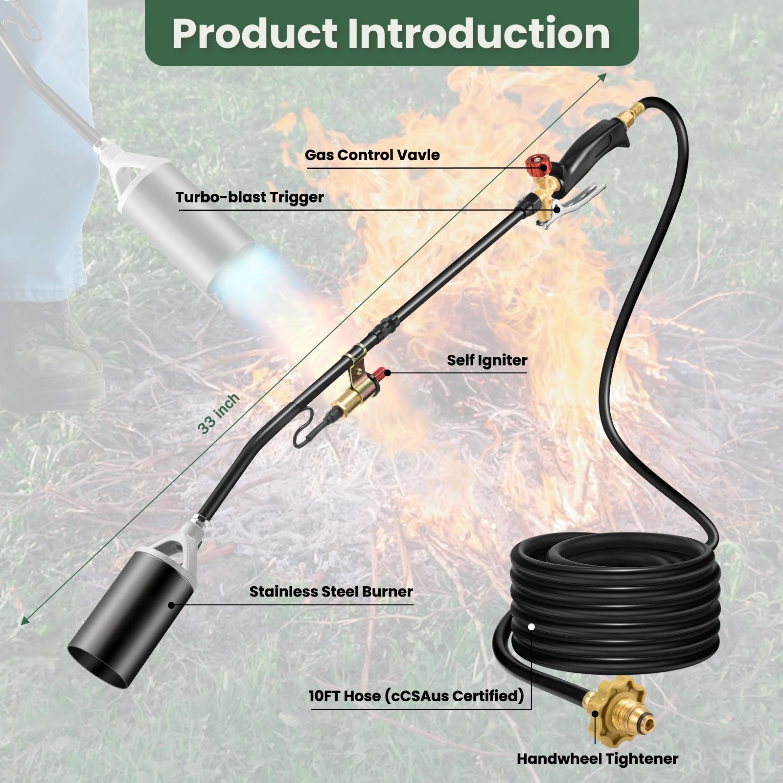 ARTFLAMM in use on driveway weeds showing fast targeted heat treatment benefit
