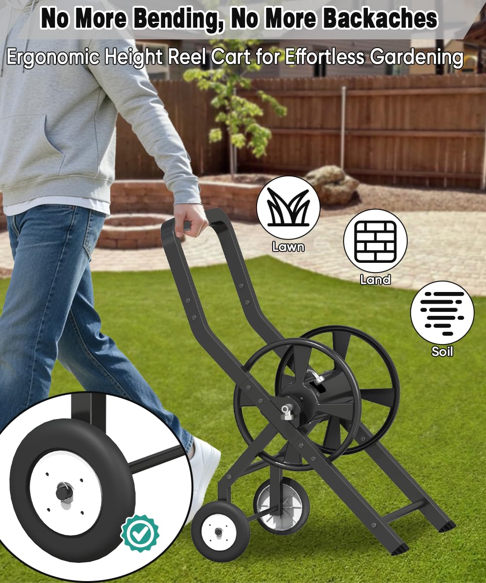 Artigarden cart loaded with full hose demonstrating 125 ft capacity