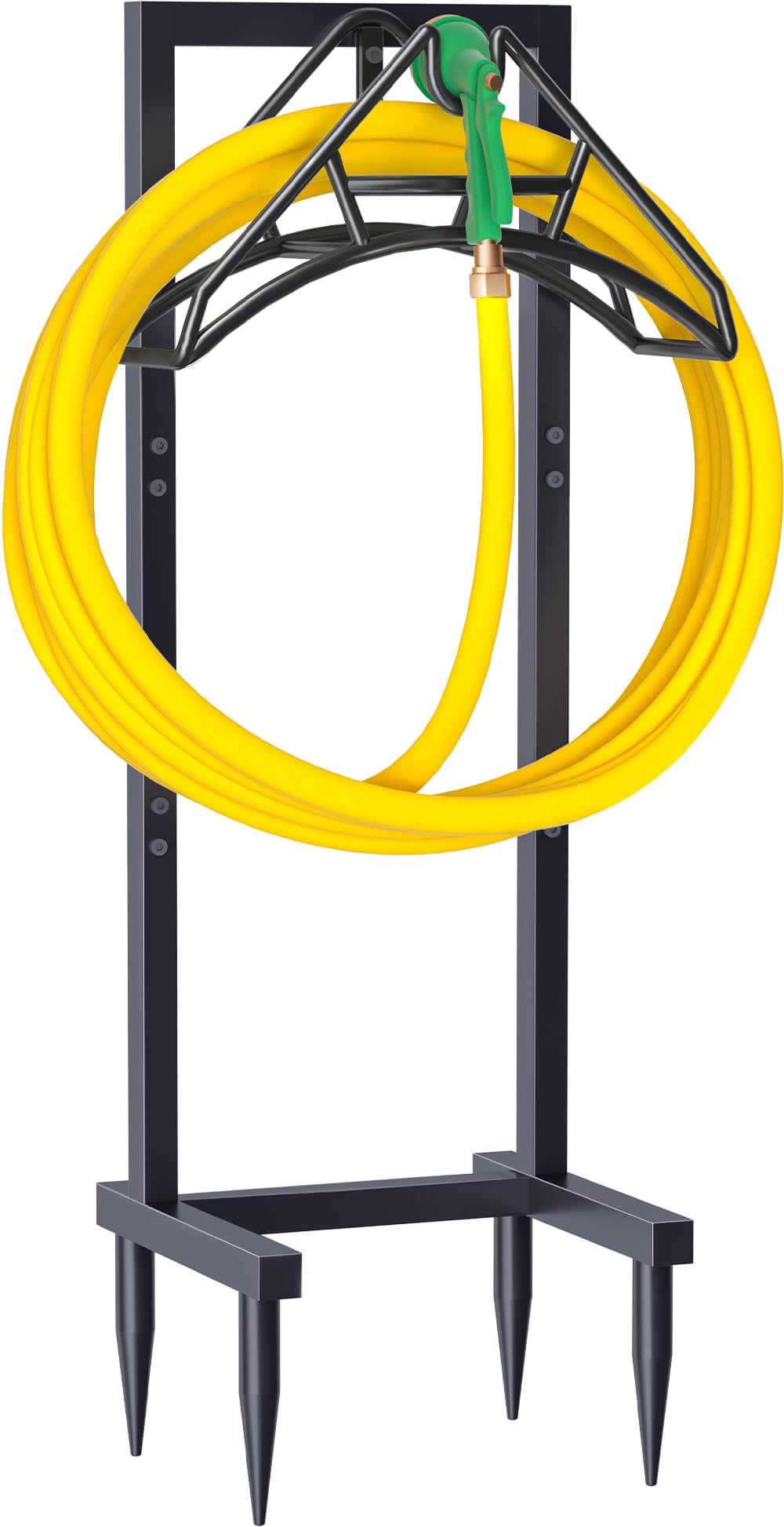 Artigarden front view of freestanding hose holder showing stability and neat storage