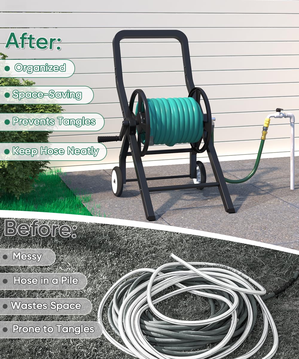 Artigarden hose reel cart in garden setting for convenient watering