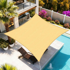 Artpuch full view of 16x20 sand rectangle sail showing coverage benefit