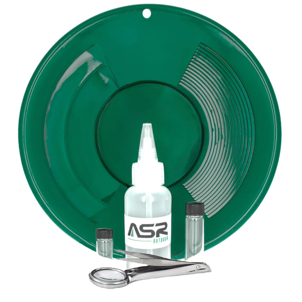 ASR Outdoor front view of green gold pan showing shape and portability