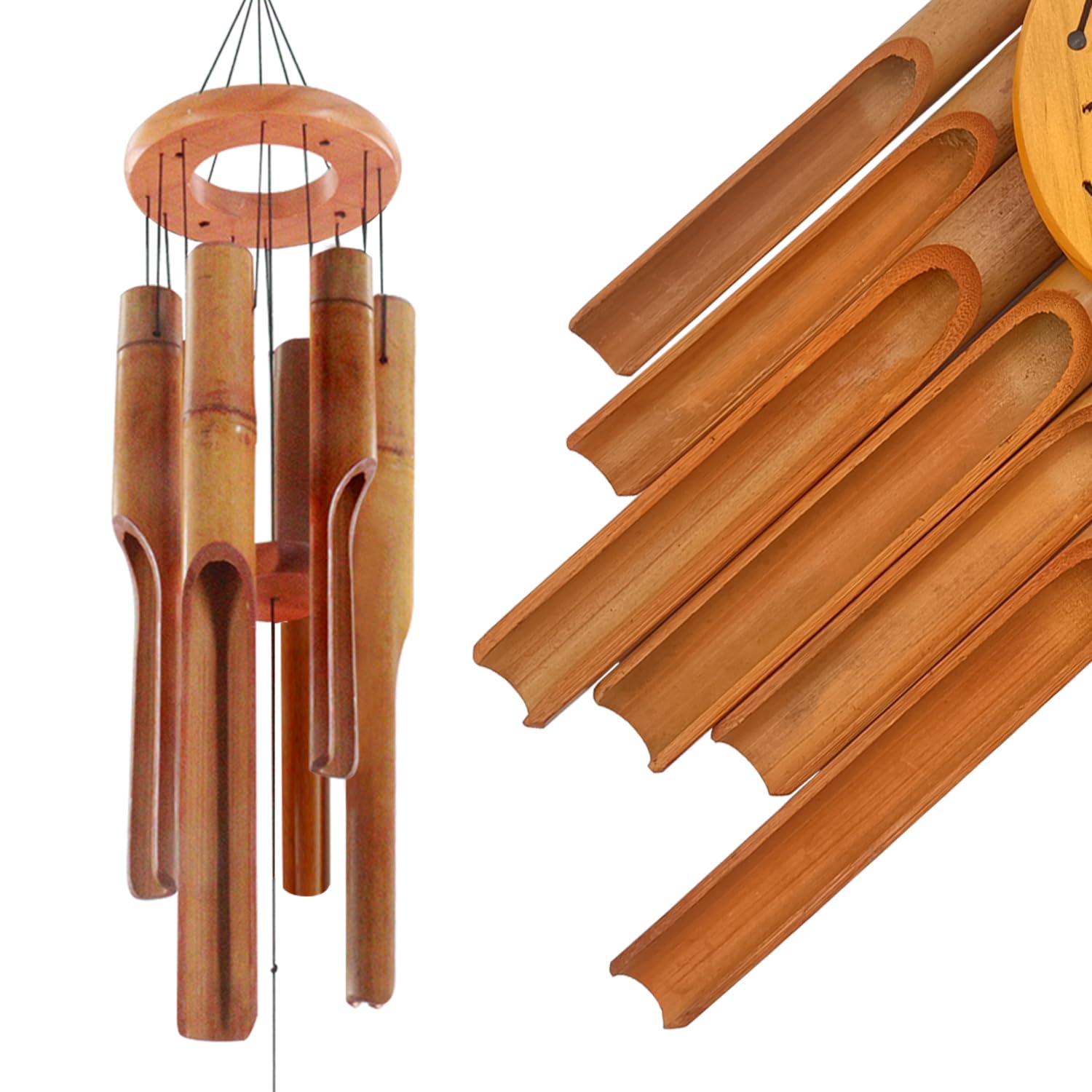 ASTARIN front view showing full 32-inch bamboo wind chime and rustic finish