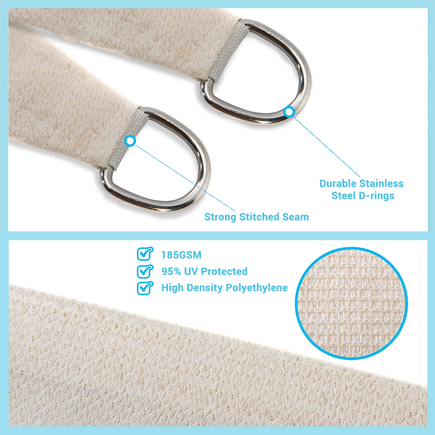 AsterOutdoor stainless-steel D-ring and reinforced stitching showing strong anchor points