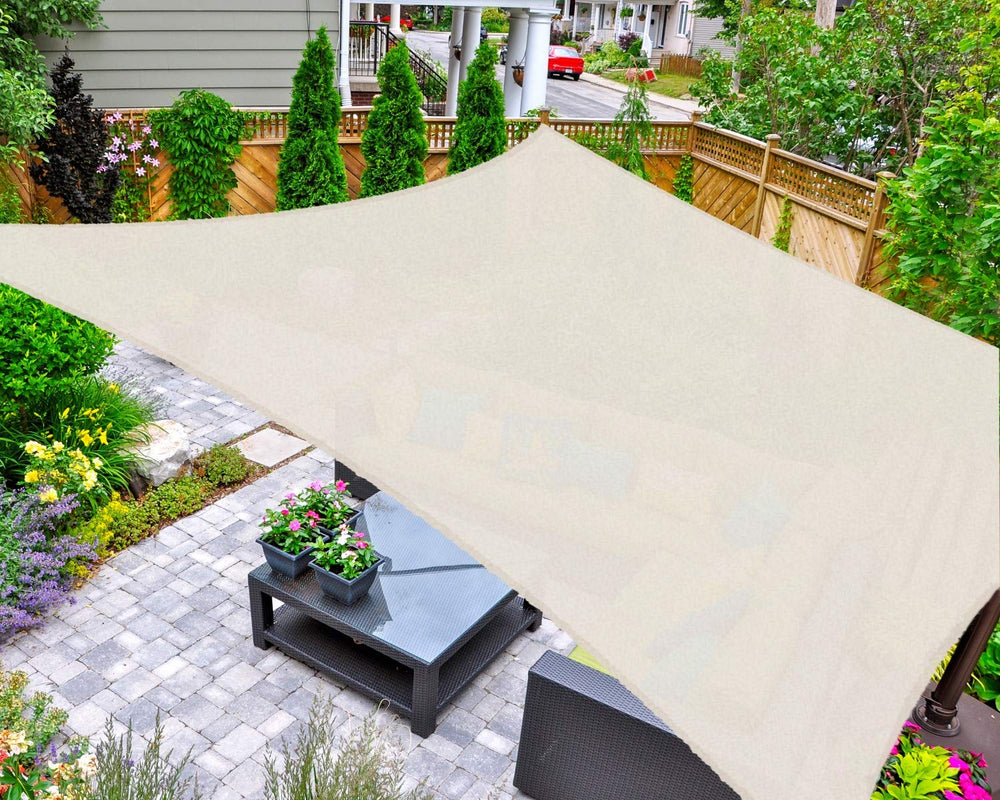 AsterOutdoor front view of cream rectangular canopy showing shade coverage and style
