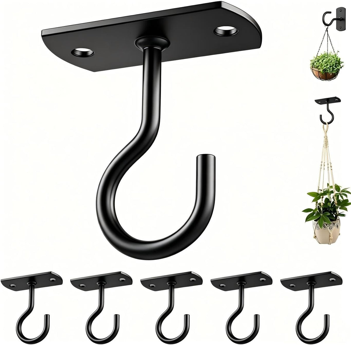 ASZUNE front view hook showing sleek black finish and durable shape for reliable hanging