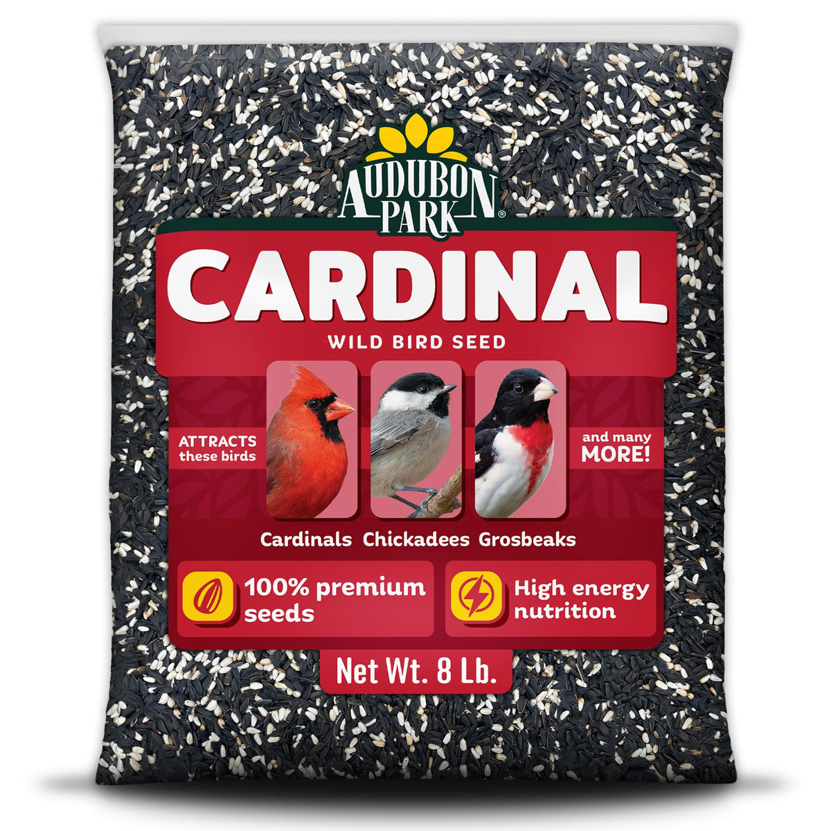 Audubon Park front packaging showing 8 lb bag and attracting birds