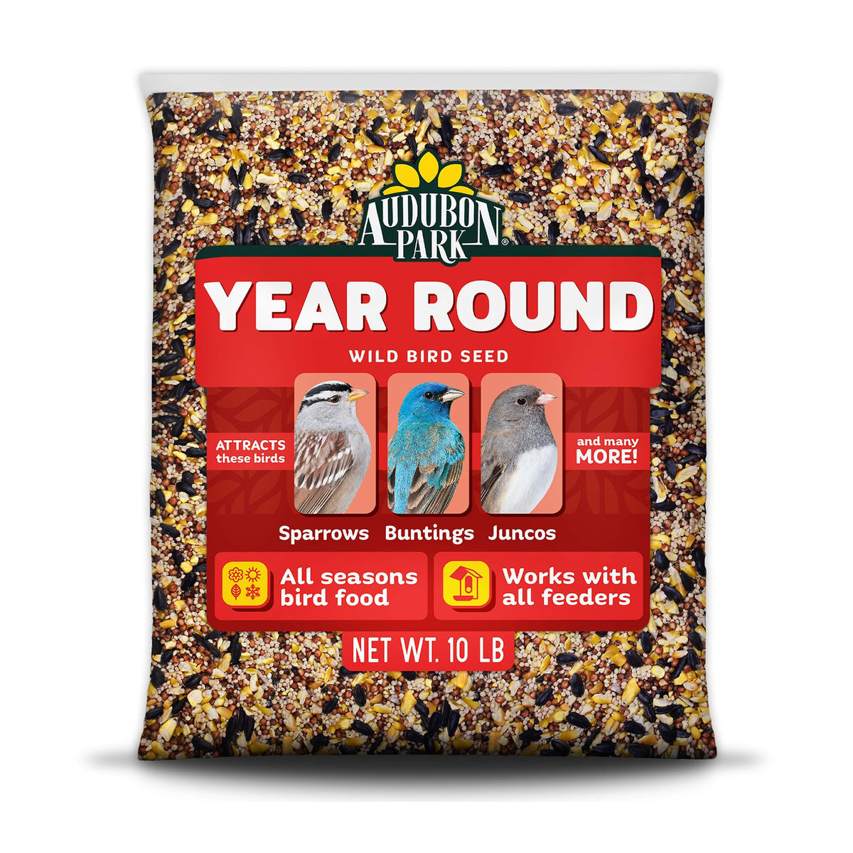 Audubon Park front packaging showing 10 lb bag and clear product benefit