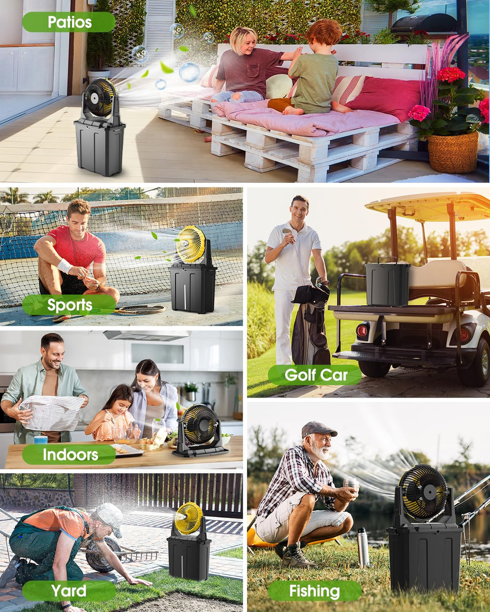 Ausic on patio in evening showing comfortable outdoor cooling atmosphere