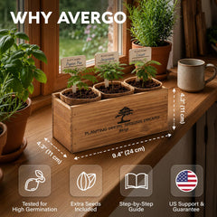 AVERGO seed packets laid out to show included varieties and extras