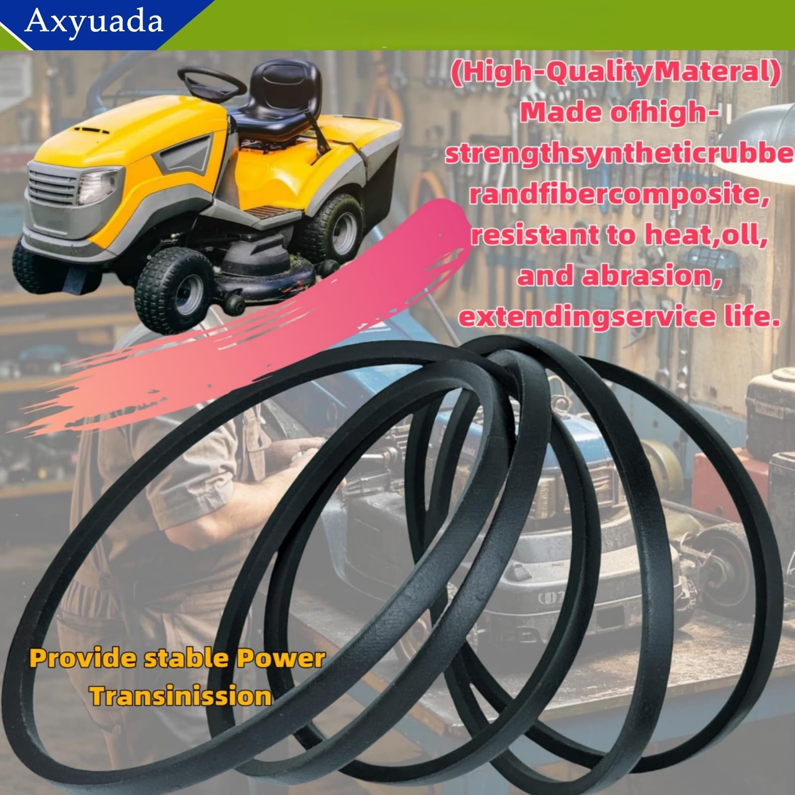 Axyuada belt on garage workbench with tools showing homeowner-ready installation setup