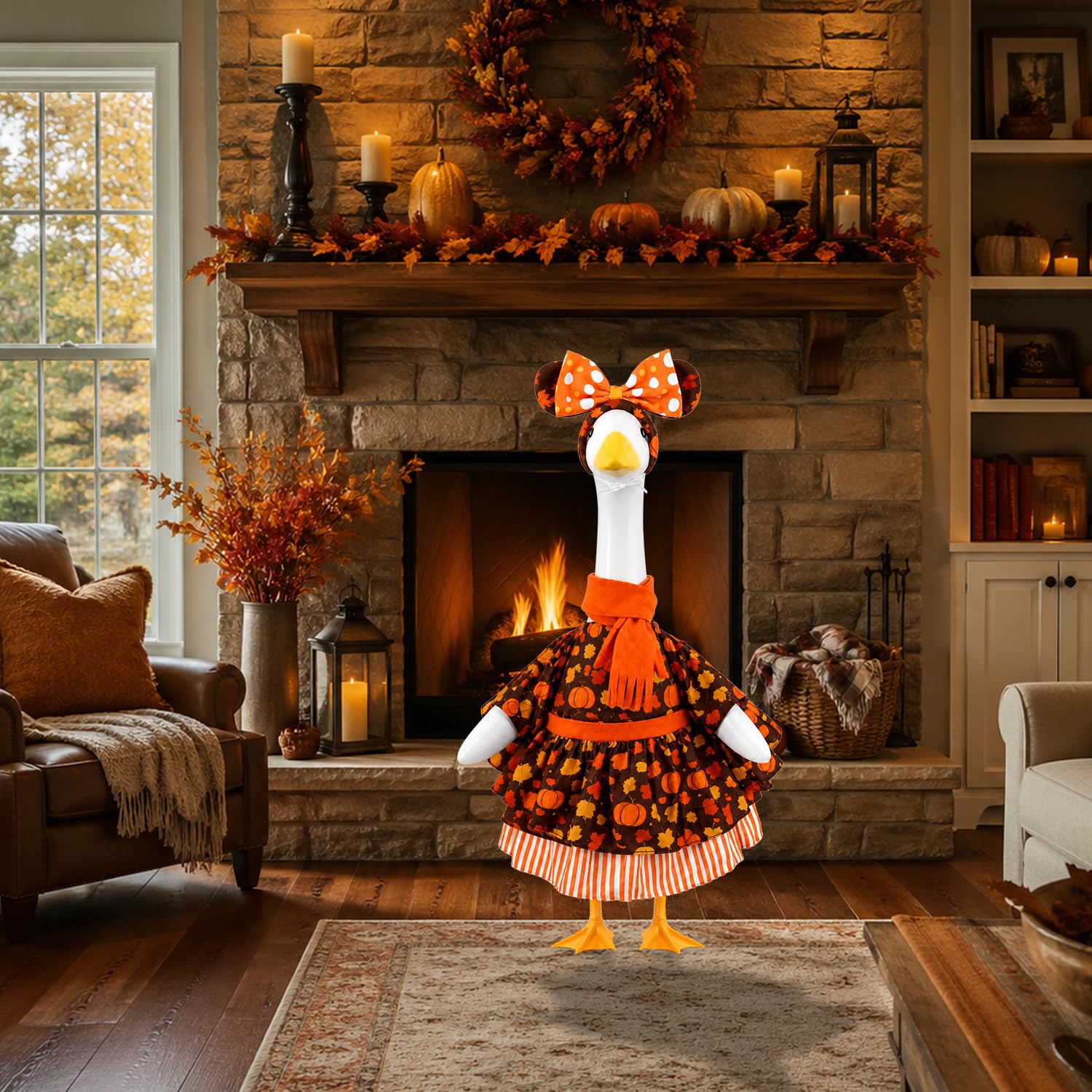 Aymolas porch lifestyle shot of dressed goose adding welcoming autumn charm
