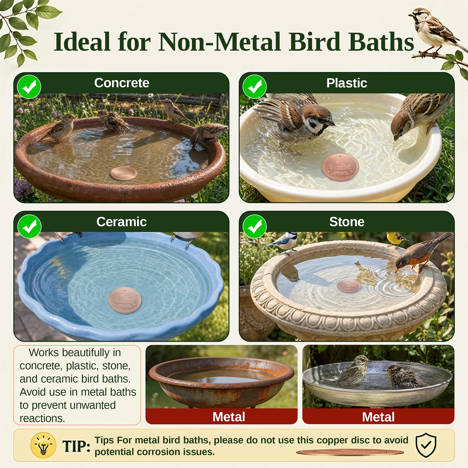 Azomabox copper disc with a cardinal bathing showing attraction and improved water clarity