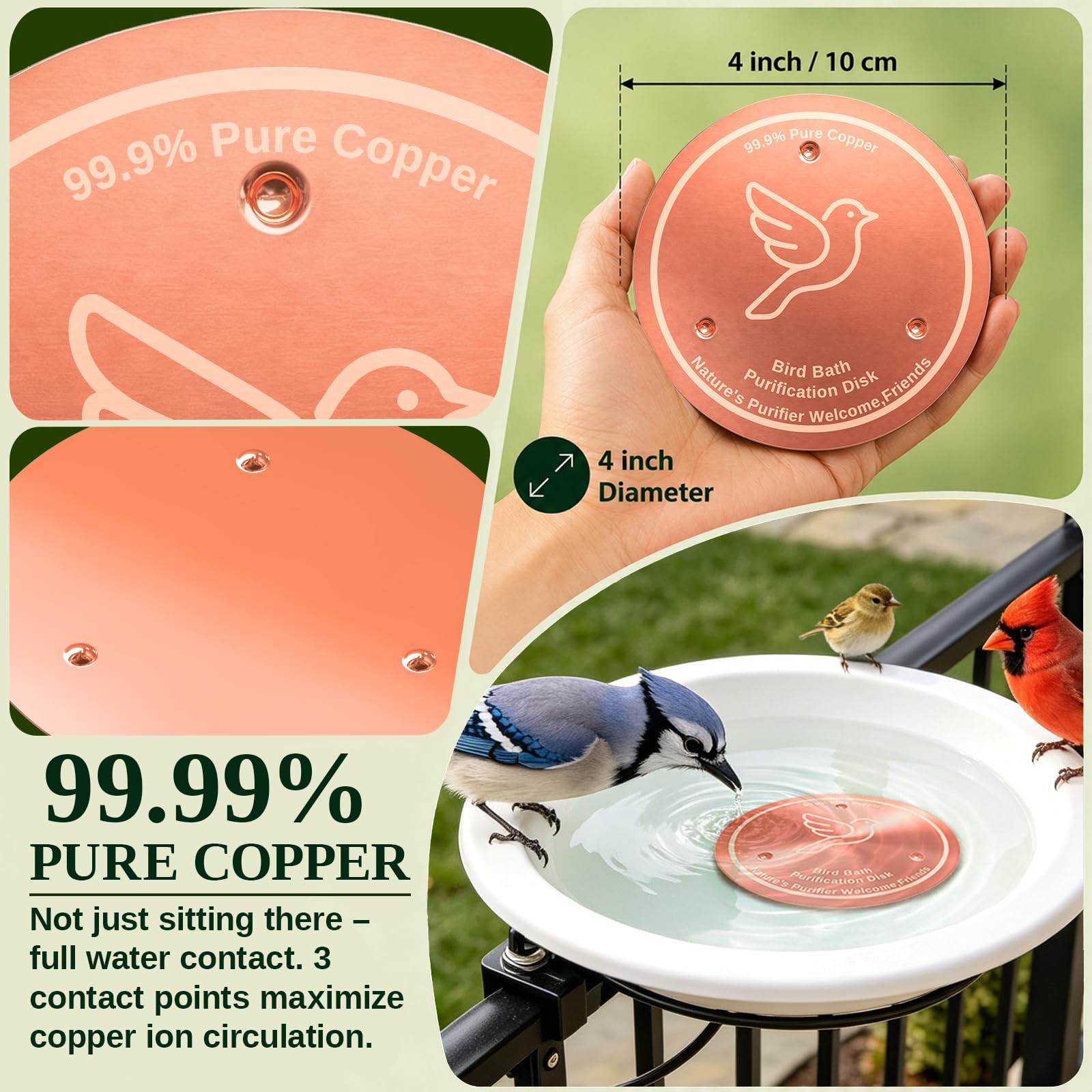 Azomabox copper disc with splashing bird showing reduced maintenance