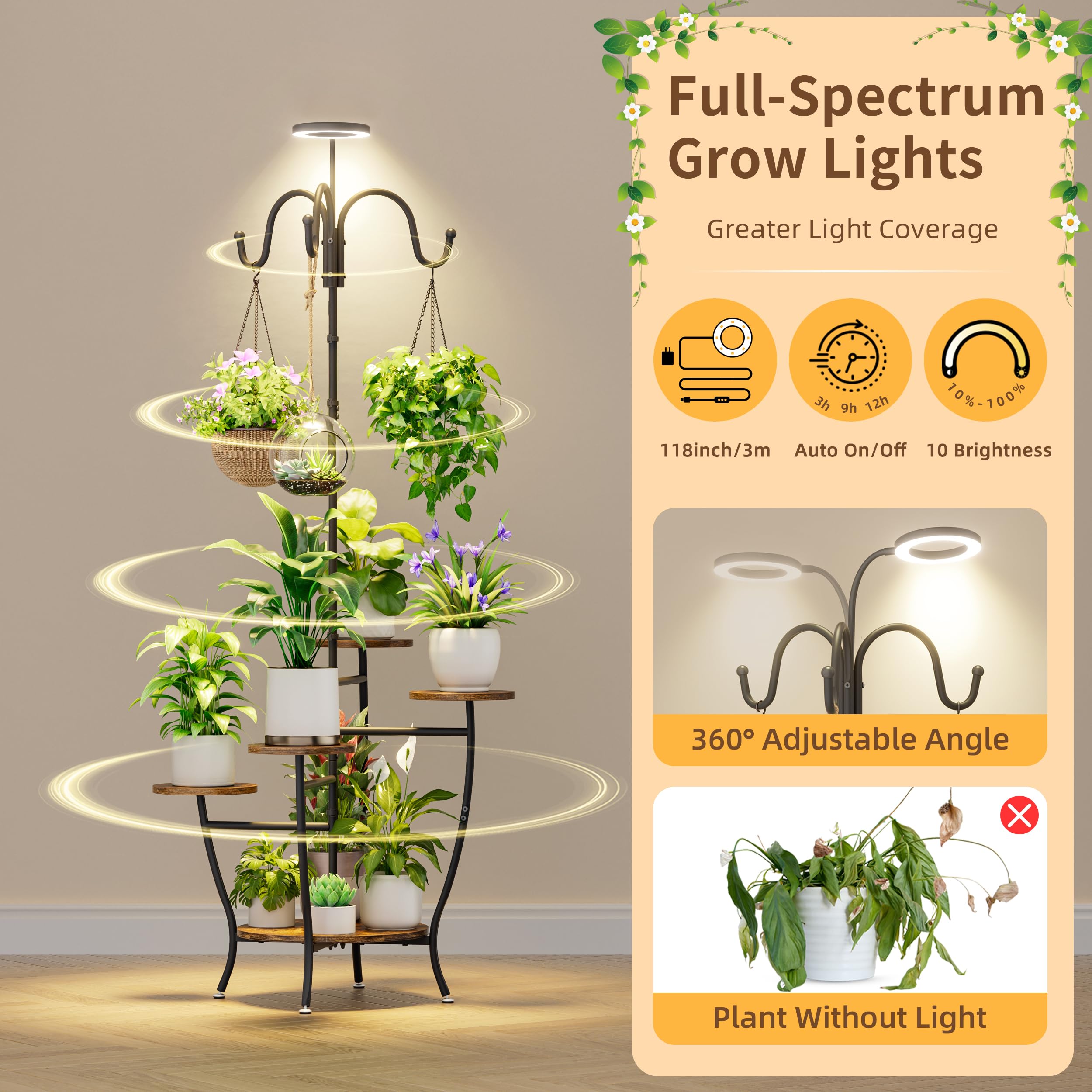BACEKOLL adjustable grow light panel angled over plants to boost indoor growth