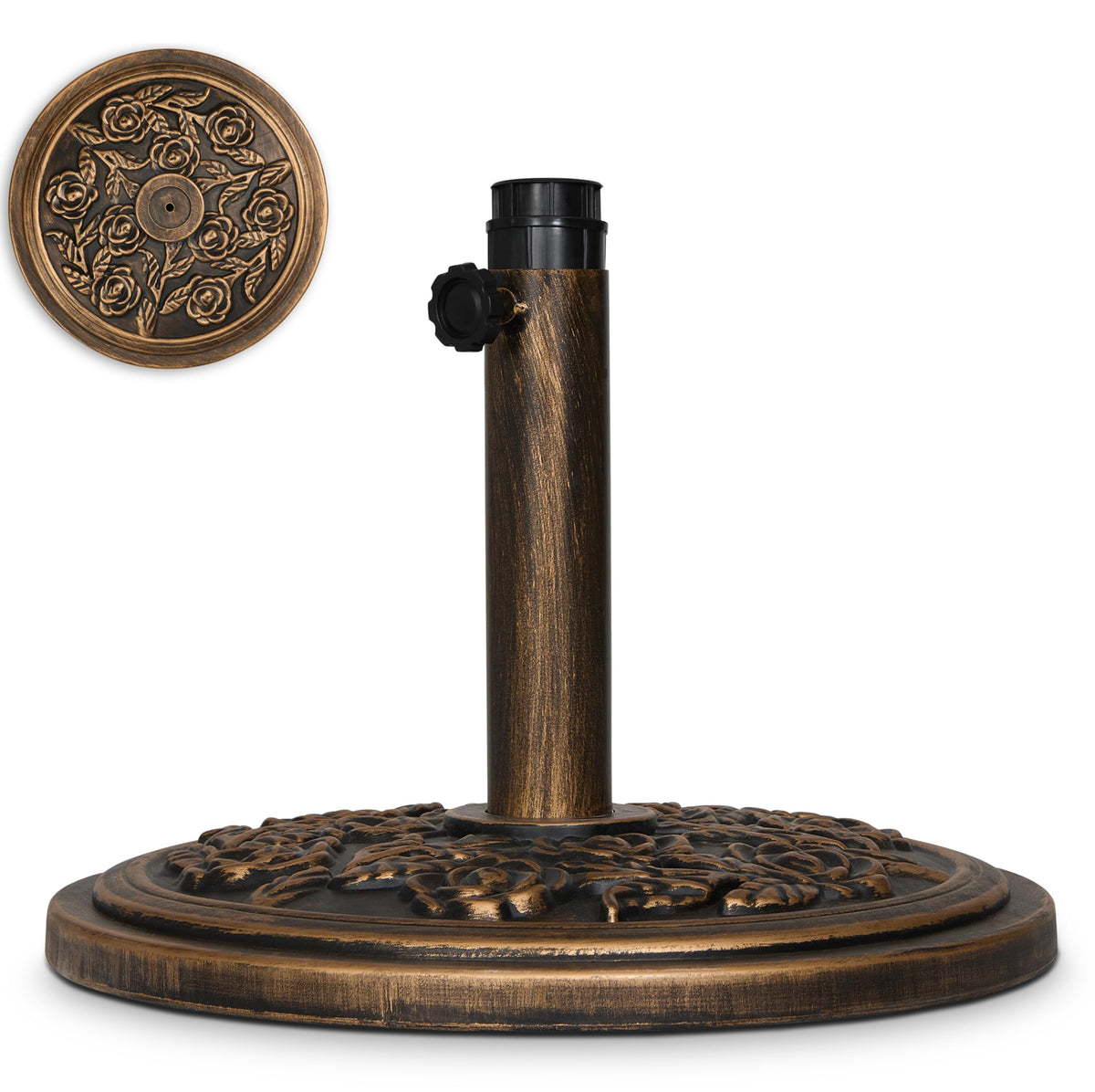 Backyard Expressions front view antique bronze base showing decorative finish and stable weight